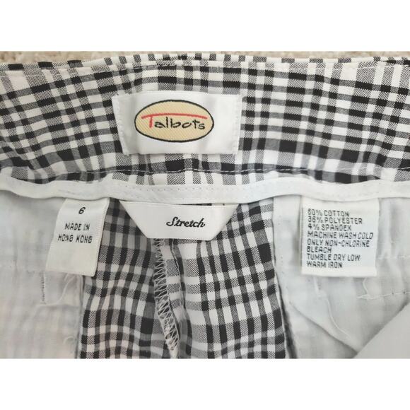 Talbots ~Woman Size 6~ White/Brown Plated Print Stretch Cotton Blend Pants Crop. - Picture 2 of 12